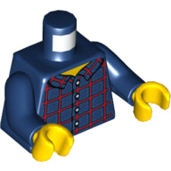 LEGO Minifigure Torso Plaid Button Shirt Front and Back Pattern / Dark Blue Arms / Yellow Hands